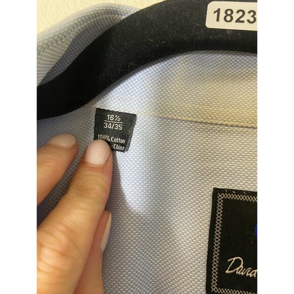 Men's David Donaho Blue Button Down Dress Shirt Sz 16.5/35/35 Trim - Picture 3 of 4